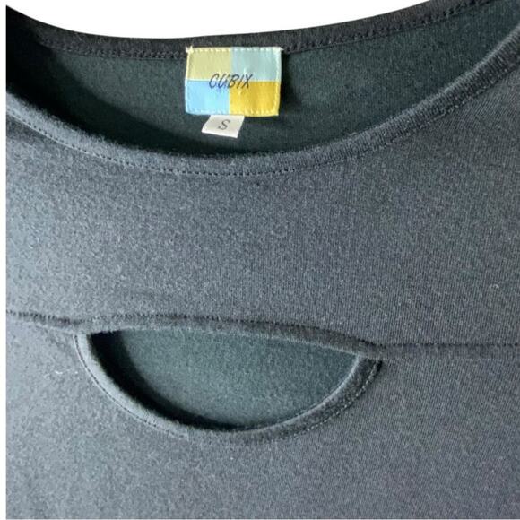 Cubix Silk Top S 3/4 Sleeve Crewneck Keyhole Casual Minimalist Preppy Pullover - Picture 6 of 6